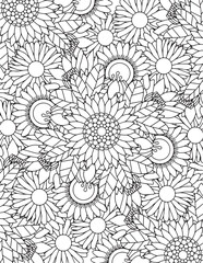 seamless floral pattern coloring book page for adult mandala