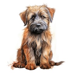 Briard dog. Puppy dog. Berger de Brie clipart. Watercolor illustration. Generative AI. Detailed illustration.