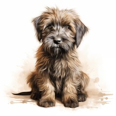 Briard dog. Puppy dog. Berger de Brie clipart. Watercolor illustration. Generative AI. Detailed illustration.