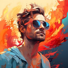 Fashion portrait of a handsome young man in sunglasses. Vector illustration.