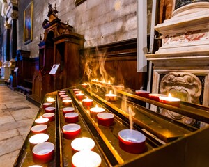 Candles in Sacred Ambiance inside Lucca Cathedral