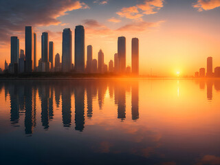 Fototapeta premium silhouette of city buildings during sunset
