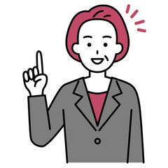 アイデアをひらめく年配のスーツの女性