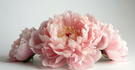 White background with pink peonies isolated on it.