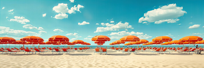 Mediterranean Beach at Sunrise with Empty Chairs, Adriatic Coast of Italy, Serene Morning Seascape