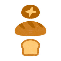 three cute healthy homemade gluten-free French bread Baguette Boule Brioche hand drawn style food recipe cookbook picture book children's book minimalist style illustrations isolated background