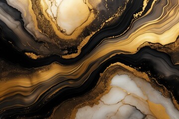 Fototapeta premium Opulent Waves: Abstract Gold Veined Marble for Premium Design.