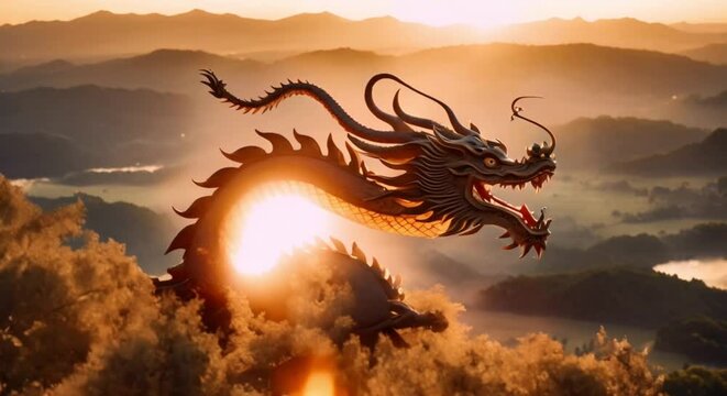 chinese dragon at sunset