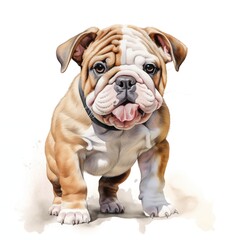 Obraz premium Bulldog. English bulldog. Puppy dog. British bulldog clipart. Watercolor illustration. Generative AI. Detailed illustration.