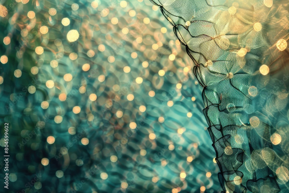 Poster Close up of a net with lights in the background. Suitable for various design projects