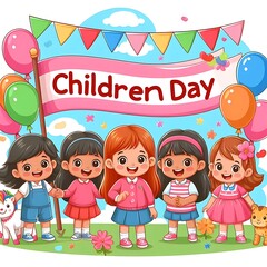 Happy International Children's Day cartoon illustration