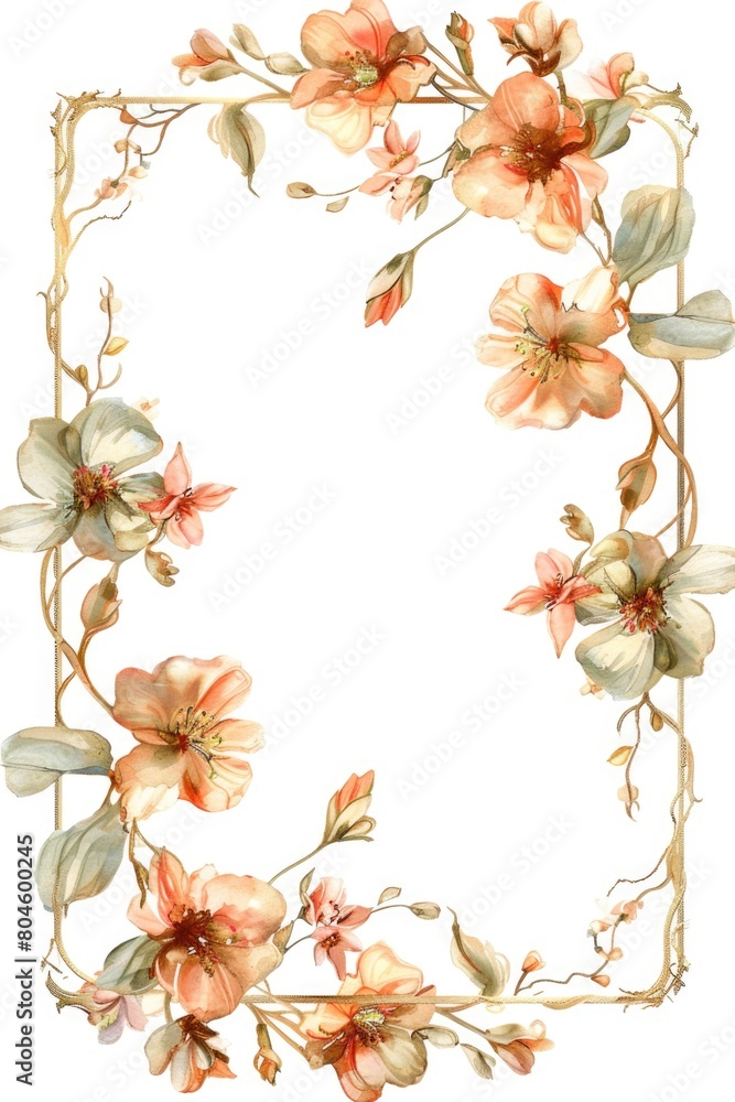 Poster A beautiful flower frame on a clean white background. Perfect for adding text or graphics