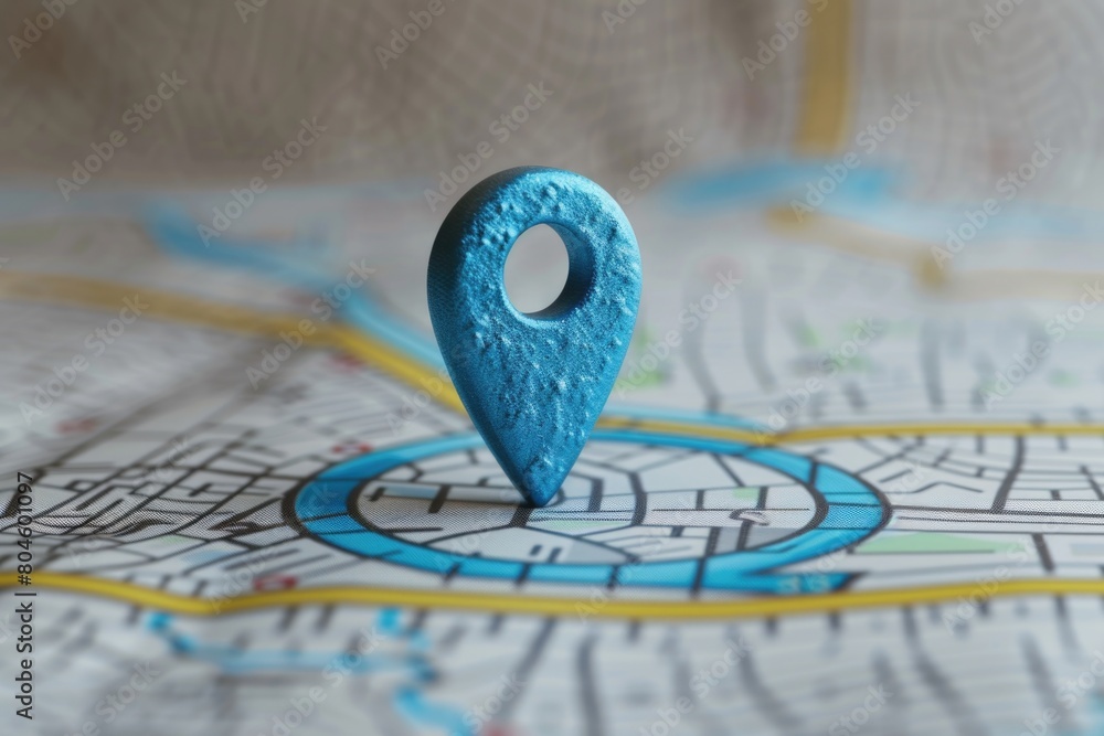 Poster A map with a blue pin, suitable for travel concepts