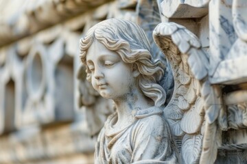 Naklejka premium Detailed view of an angel statue, ideal for religious or spiritual concepts