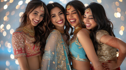 Fototapeta premium Young indian women group dancing and enjoying
