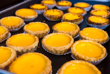 Fresh baked egg tart in the bakery shop