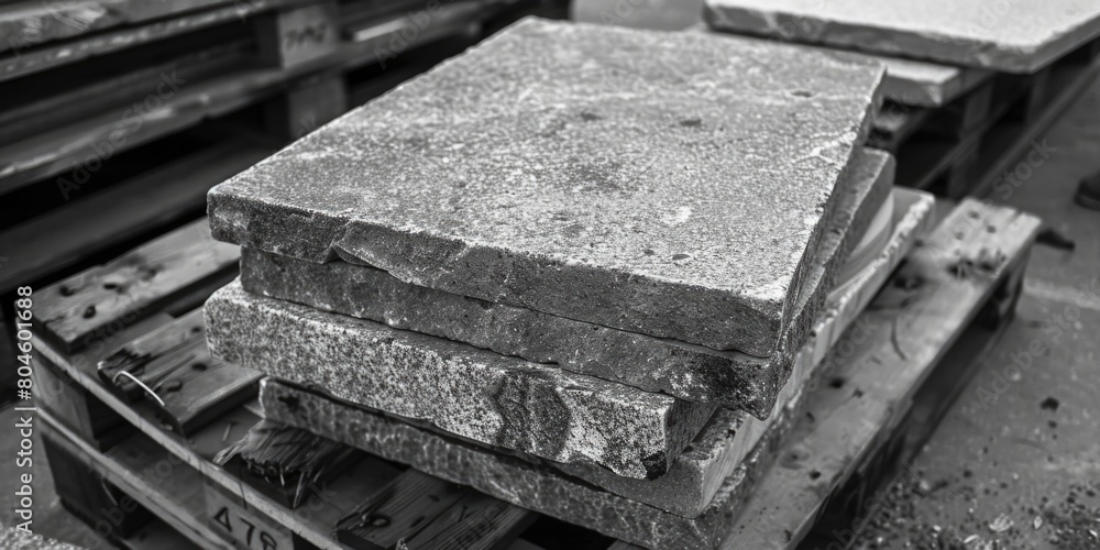 Poster a stack of bricks on top of a pallet. suitable for construction industry concepts