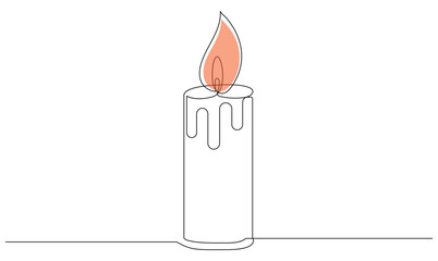 Vector continuous one simple single abstract line drawing of candle light isolated on a white background