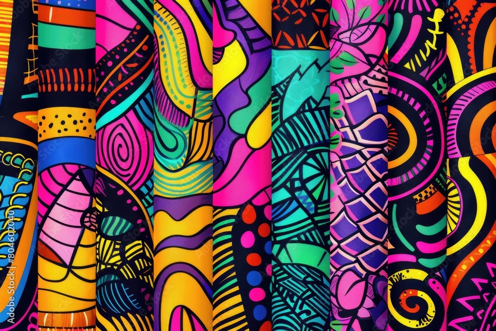 Poster a vibrant abstract painting on a wall, perfect for adding a pop of color to any space
