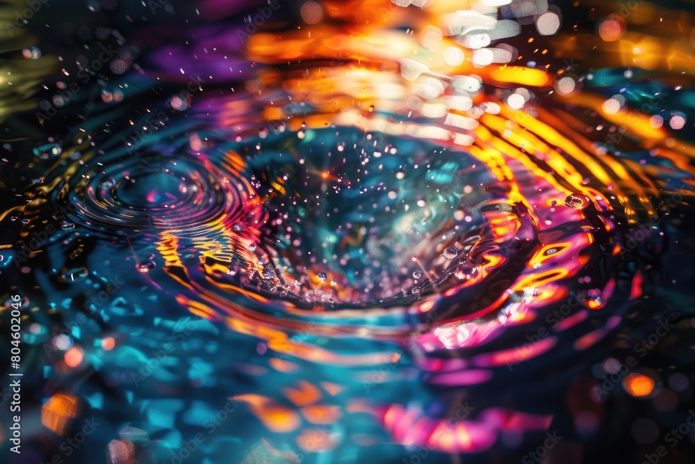Poster Close up of a water drop in a pool of water. Ideal for nature and abstract concepts