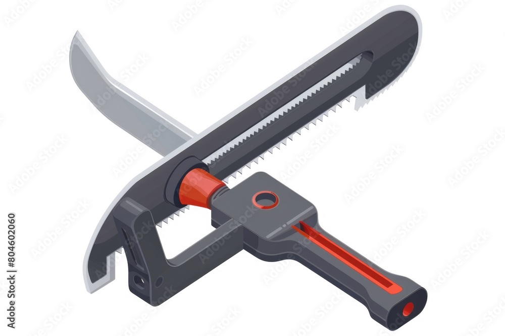 Poster two saws with red handles on a plain white background. suitable for construction or diy projects
