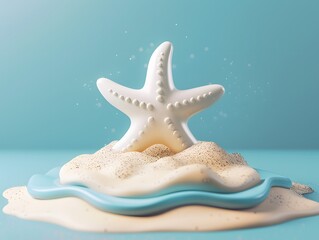 3d illustration of white starfish on beach sand