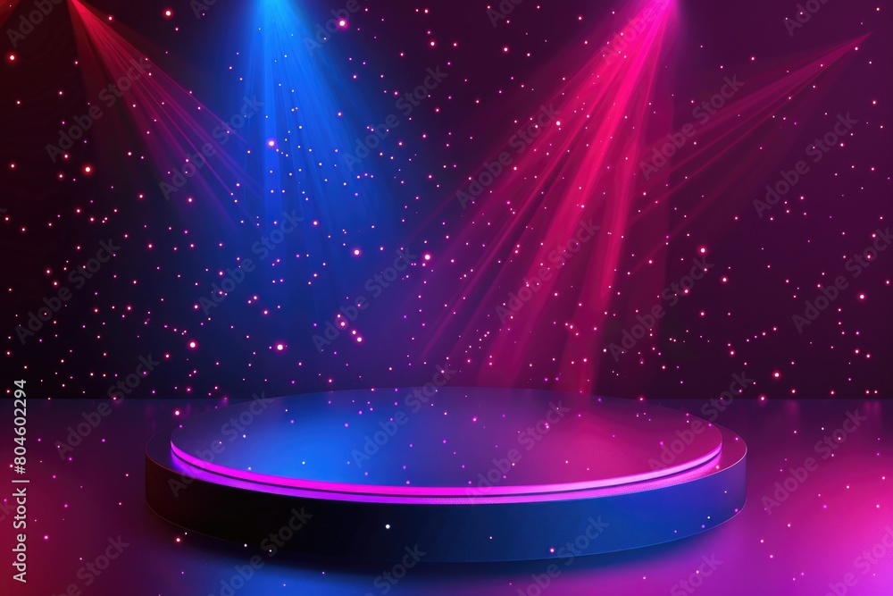 Poster a stage with spotlights and stars in the background. ideal for concert or performance concepts