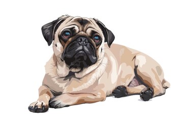 A pug dog relaxing on a white surface, suitable for pet-related designs