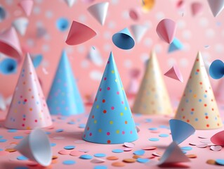 3d illustration of triangular hats celebrating a party or birthday