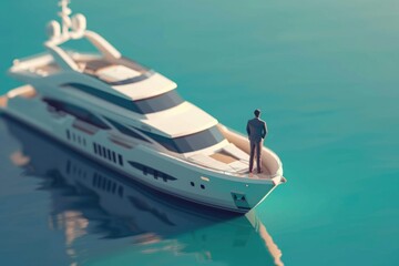 A man standing on top of a boat in the water, suitable for travel and adventure concepts