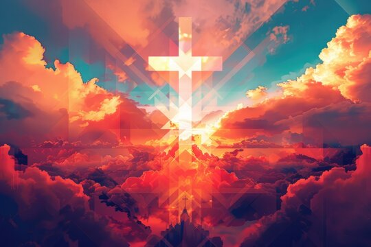 A cross silhouette against dramatic cloudy sky. Suitable for religious concepts or spiritual themes