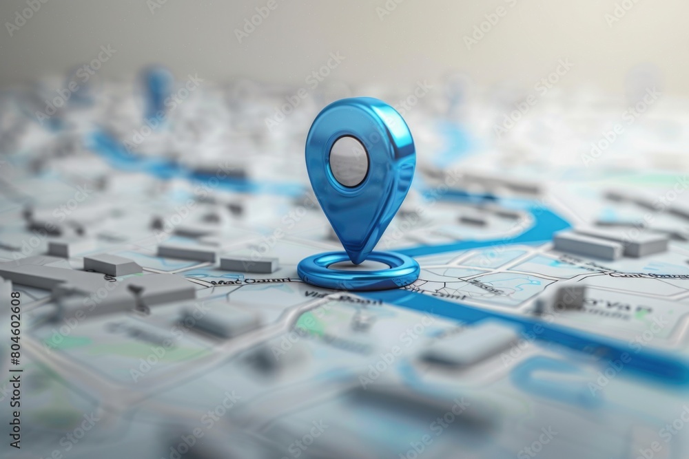 Poster a map with a blue marker, suitable for travel concepts