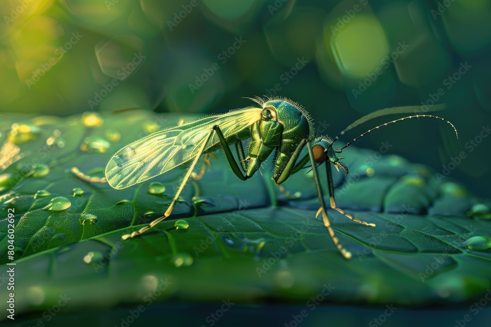 Aufkleber detailed view of a green insect resting on a leaf. suitable for nature and wildlife themes