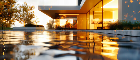 Modern Luxury Pool at a High-End Resort, Serene Water Reflections, Ideal for a Relaxing Swim