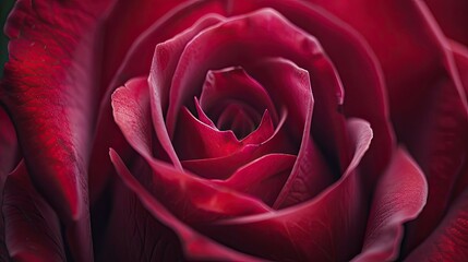 Naklejka premium Capture the stunning details of a deep red rose up close with an extreme macro shot showcasing its soft petals against a very shallow depth of field Perfect for creating a heartfelt backdro