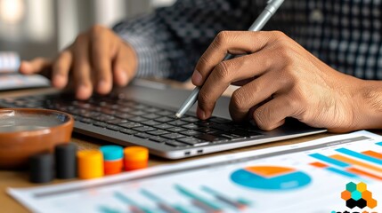 The businessman analyzes sales data graph growth on a modern interface, icons on strategy, digital online marketing, solution analysis, and development contents on a global network connection.