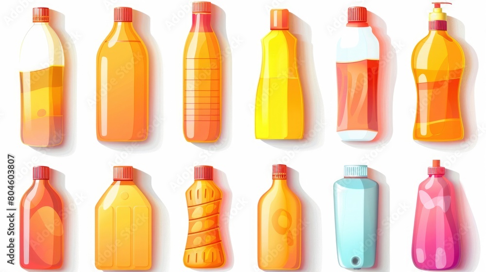 Poster various types of plastic bottles for different purposes. ideal for packaging and recycling concepts