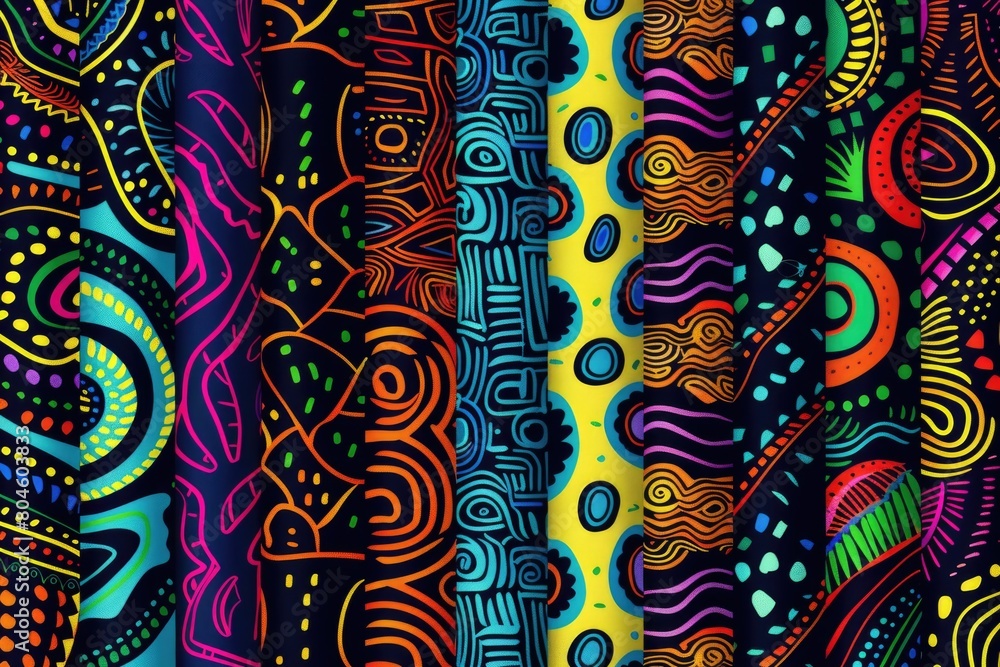 Poster various colored designs on a black background. suitable for graphic design projects