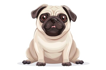 Cute cartoon pug dog sitting on the ground, perfect for pet illustrations
