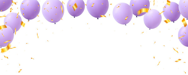 rubber helium balloon purple and confetti banner frame for holiday, birthday party, anniversary