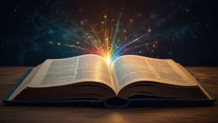 BIble Book of Creation with Fantasy and Magic. Literature Religion Concept