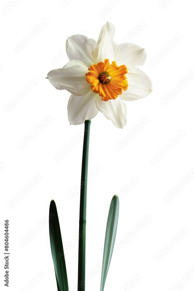 Poster a single white flower with a yellow center, suitable for various design projects
