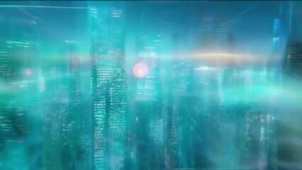 Holographic cityscape with hologram projections flickering and shifting, Business digital futuristic Abstract motion background 4K High-Quality Background video