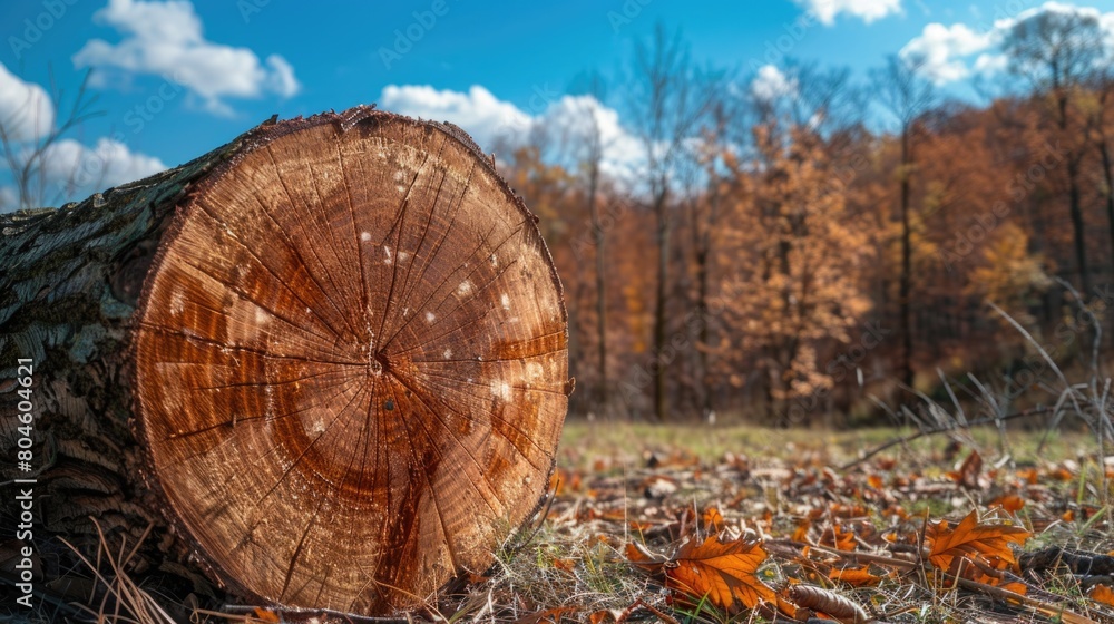 Poster a tree stump standing alone in a vast field. suitable for nature or landscape themes