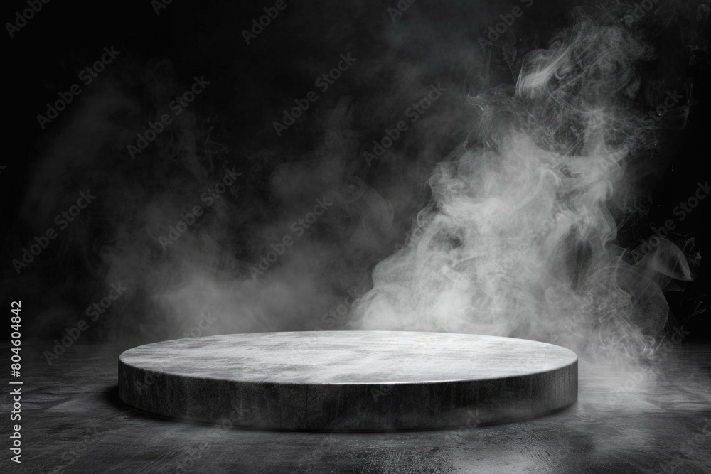 Poster a black and white photo of a round table, suitable for various design projects