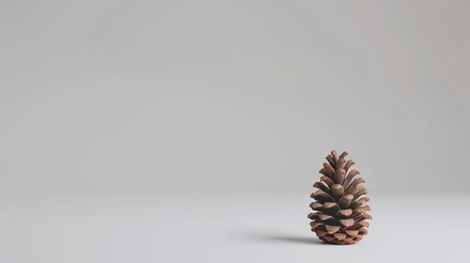   A tight shot of a pine cone against a white background with a light gray hue in the depths