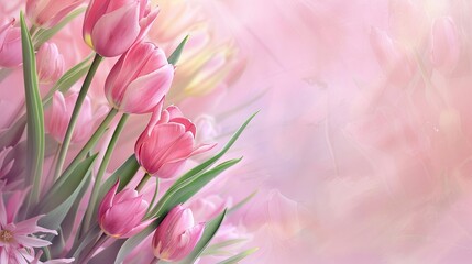 Obraz premium A beautiful design showcasing pink tulips blooming against a soft pastel backdrop