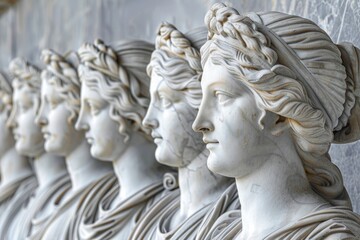 Row of marble busts of women, suitable for historical or art concepts