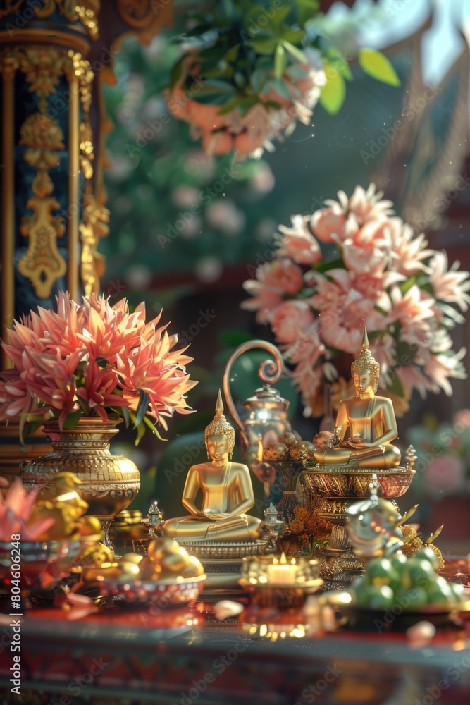 Poster a table topped with vases filled with flowers. suitable for interior design projects
