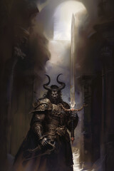 Man with Horns Holds a Sword